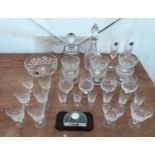 A selection of Edinburgh crystal to include drinking glassware, two decanters, six sundae dishes,