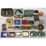 A collection of vintage enamel tins to include a complete First Aid tin with bandages etc, noddy