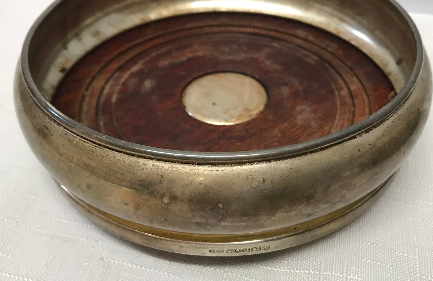 Four silver mounted bottle coasters with mahogany bases. One pair DRM London 1990, one B and Co - Image 5 of 5