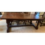 A very good quality 17thC style solid oak refectory table with cross stretcher base. 240 l x 99 w