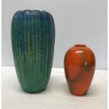 Two Bretby Art Pottery vases one a small orange vase 16.5cm marked to base, made in England, the
