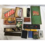A selection of games to include House or Lotto, Kan U Go, Watney's cribbage board, patience cards