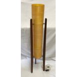 A mid century teak floor standing Rocket Lamp with orange fibreglass shade. 106cm h x base width