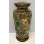 A large amber glass floral painted vase, 41cm h x 19cm w approx.Condition ReportMinor chip to the