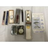 Mixed lot, Swan Mabie Todd fountain pen, 14ct nib, Kings silver jubilee 1935 propelling pencil,