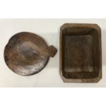 A rustic hand craved wooden tray 37.5cm l x 26cm w x 6cm d together with a hand craved heavy