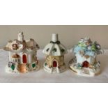 Three Staffordshire pastille burners. Highest 11cms h.Condition ReportTwo with nibbles and other