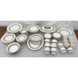 A large quantity of Royal Doulton Rondelay H5004 china to include 12 dinner plates 27cm w, 6 soup