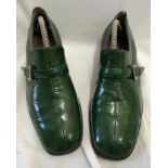 Barker shoes, men's green leather slip-on with buckle strap, size 8.Condition ReportSigns of use,