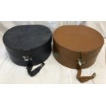 Two hat boxes, brown Antler make and blue, rexine lined interior.Condition ReportFrayed and