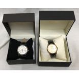 Two Rotary gents wristwatches with leather straps. One gold plated one chrome. Both boxed.