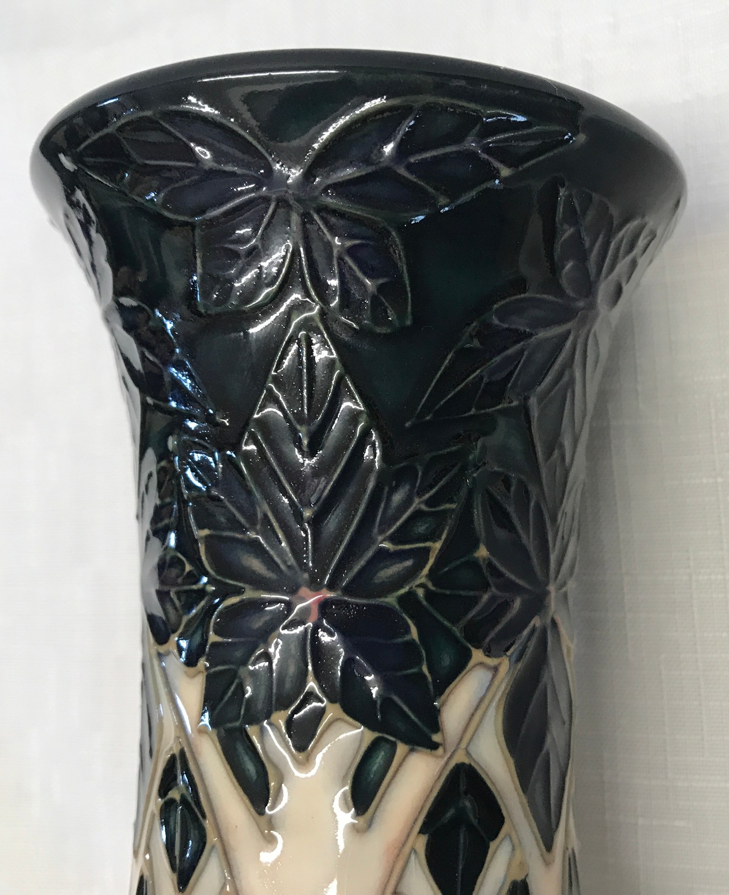 A Moorcroft Sally Tuffin-Cluny design slender baluster vase of tree/forest design c1990 21cm. Marked - Image 6 of 6