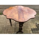 Victorian walnut Sutherland drop leaf table with brass castors. 89cm w x 103 open leaf, 72cm h.