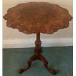 Good quality burr walnut and inlaid tripod table. 55 d x 73cms h.Condition ReportPossible repair