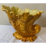 A Leeds Art Pottery yellow cornucopia jardinière, impressed marks to base number RD205740 368.