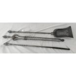 A set of three polished cast iron fireside tools with barley twist stems. Poker length 74cmCondition