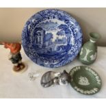 A collection of ceramics to include a Copeland Spode Blue Italian bowl, a Wedgewood jasperware
