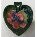 Moorcroft Hibiscus pattern pin dish 12cms w x 13.5cms l with impressed base mark.Condition