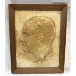 Framed bass relief wall plaque, portrait of a Gentleman signed APAP. Size of plaque 42cms h x 32cms