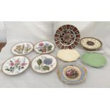 A selection of decorative plates to include Royal Crown Derby Imari 27cm, four Spode Garden