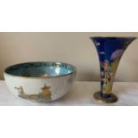 A Carlton Ware lustre bowl 17.5cms d and a Carlton ware blue lustre vase 16cms h.Condition