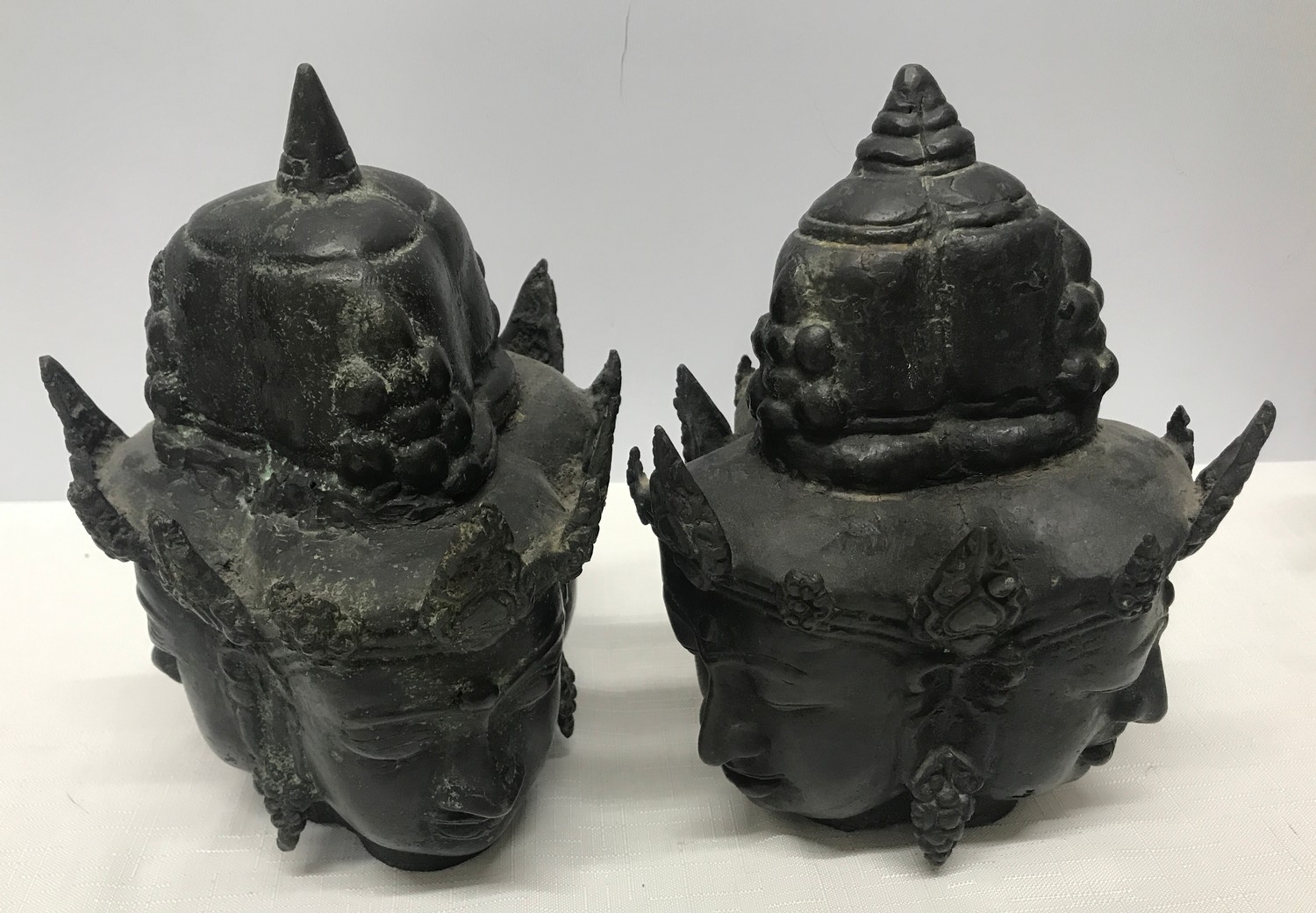 Pair of Tibetan bronze three headed busts 21cm h x 15cm w.Condition ReportMinor holes and - Image 5 of 11