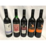 5 bottles of wine, French Connection Reserve Merlot 75cl, Hardy's Shiraz Cabernet 2012 75cl,