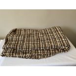 Large length of thick woven cotton material, brown checked pattern approx 138cms w x 440cms l.