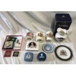 A selection of Royal commemorative ware including an Aynsley jug 2002, Wedgewood pin dishes. Crown