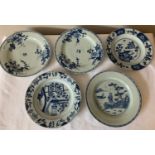 Five 18thC Chinese blue and white plates approx. 23cms d.Condition ReportTwo with hairline cracks,