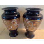 Pair of Doulton Slaters lace work decorated vases. 22cms h.Condition ReportGood condition, gilt