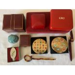 A miscellany to include vintage jewellery boxes, two compacts one marked Stratton with dancers to
