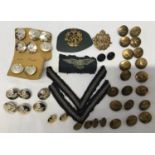 A selection of WWII RAF cap badges, patches and buttons.Condition ReportChrome type buttons with