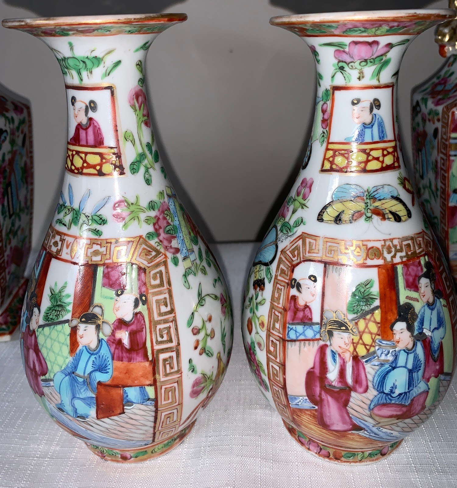 A garniture of four 19thC Chinese famille rose Mandarin pattern tallest 23cms h.Condition - Image 2 of 10