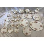 Royal Crown Derby bone china, Derby Posies tea/dinner ware and vases. 38 pieces: 4 jugs,6 cups,8