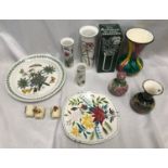 Pottery selection to include Portmeirion Botanic Gardens plate 31cm d, tall vase with box 23cm h,