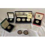 Silver proof Piedfort coins to include 1992 10 pence coin, 1994 2 pound coin, 1990 5 pence coin