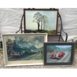 Three G.D Coulson prints comprising a Great Western Express 63cms x 83cms, Classic red convertible