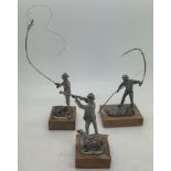 Hallmarked silver fishermen ' The Dry Fly' No. 152/1000. 'Salmon Fisherman' No. 200/1000 and 'The