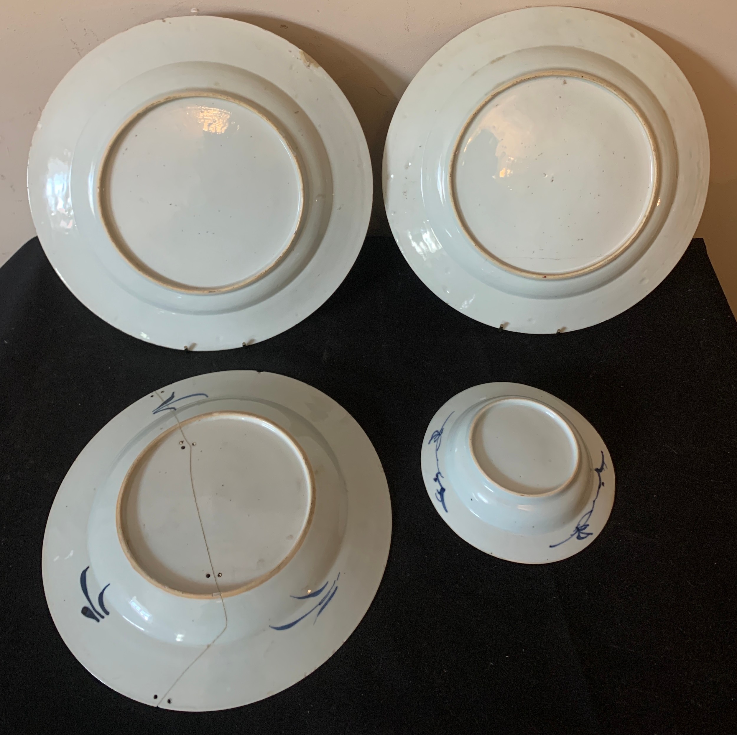 Three 18thC Chinese blue and white plates, largest 31.5cms together with a bowl.Condition - Image 2 of 2