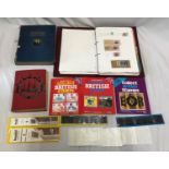 Three stamp albums to include Strand and Nelson albums, an album of World Stamps, envelopes, used