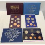 Royal Mint cased British coin sets: 1970 pre decimal, 1977 Silver Jubilee and 1982 with outer