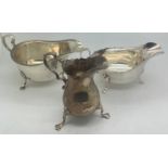 Silver cream jug, J B Chatterley & Sons, Birmingham 1961 with two sauce boats, Sheffield 1961 Viners