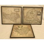 Three framed prints of maps by Robert Morden to include the North Riding of Yorkshire 39.5cms x