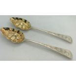 A pair of London 1805 tablespoons by Stephen Adams embellished in Victorian times. 138gms.