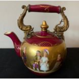 A fine quality Royal Vienna hand painted porcelain teapot, signed Tanz & Werberg with metal dragon