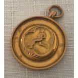 A 9ct gold pendant of Barton football league 1925-6. Approx. 2.5cms w, 4.10gms.Condition