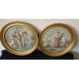 A pair of Angelica Kauffman prints "Cupids Revenge" and "Cupid Disarmed by The Graces" in circular
