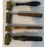 Four gunpowder dram measures, wood handles, one by G and J.W. Hawksley.Condition ReportOne with