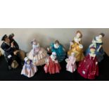 Eight Royal Doulton figurines including Shore Leave HN2254, Day Dreams HN143, Rhapsody HN2267,